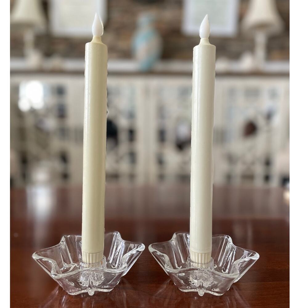 Set of Two Star‑Shaped Glass Low Candle Holders